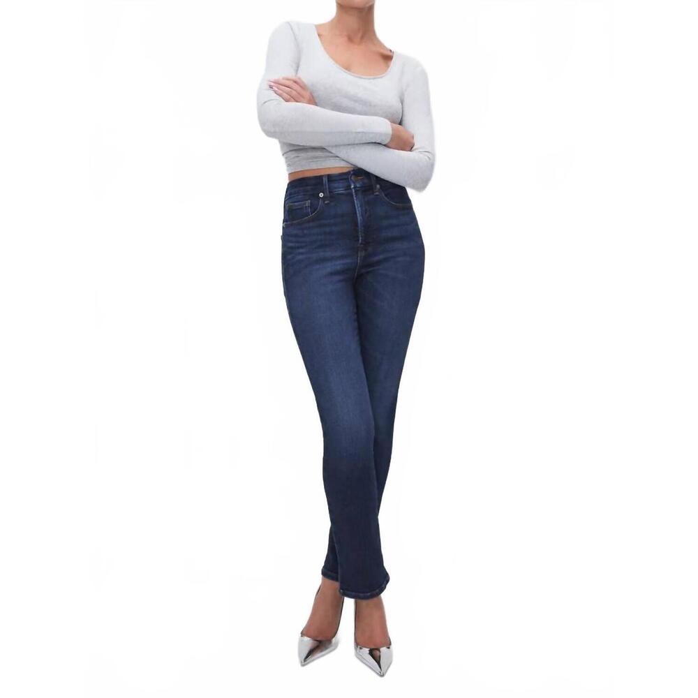 NEW GOOD AMERICAN soft-tech good classic slim straight jeans in indigo